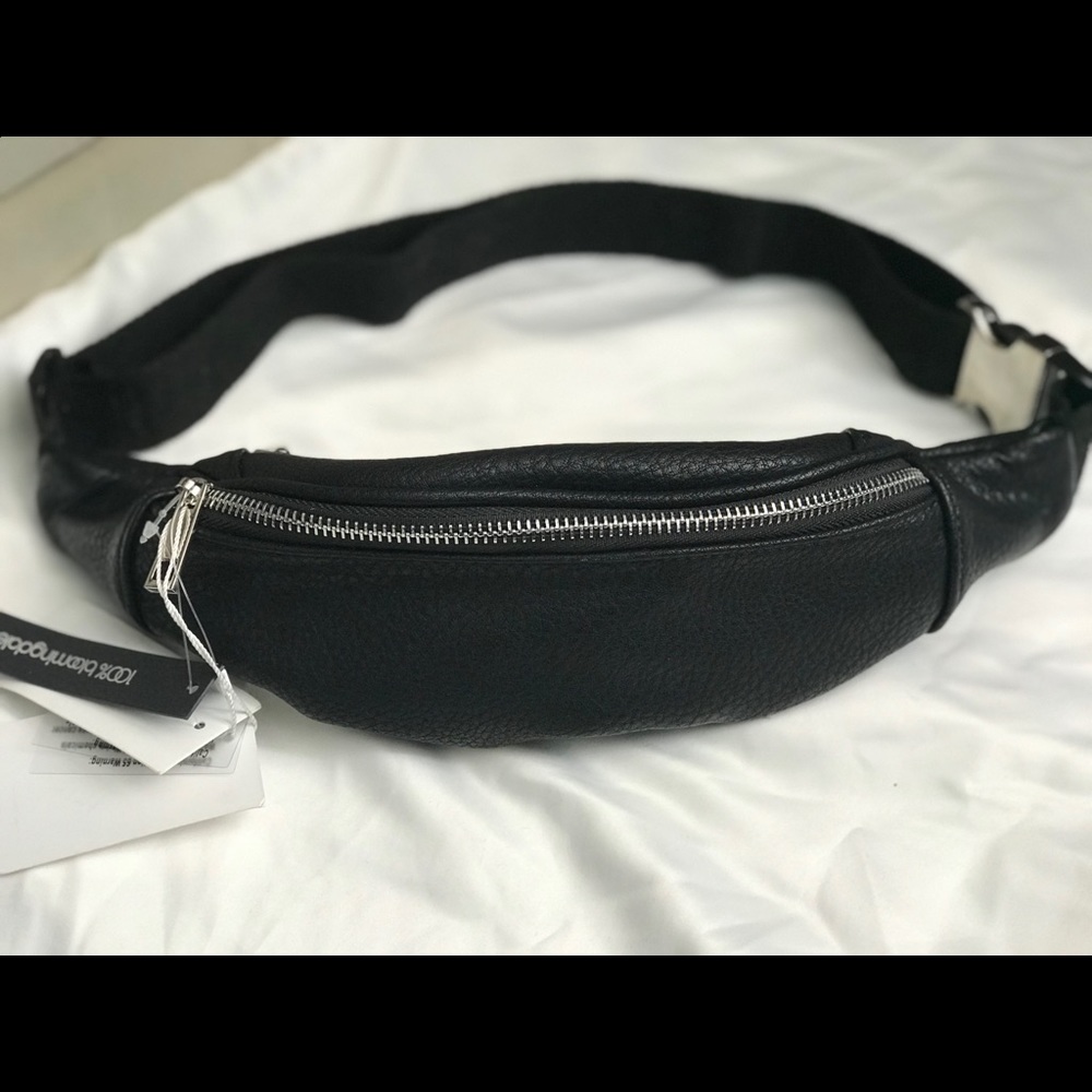 NWT Bloomingdale’s black faux leather bum bag